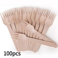 100pcs Wooden Forks • Disposable Wooden Forks • Suitable for Parties, Camping, Weddings